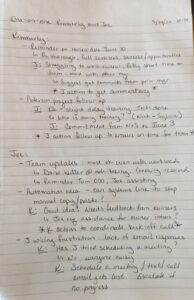 Sample handwritten one-on-one notes